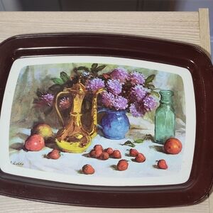 Vintage R. Colad Fruit & Flowers Rectangular Metal Tray
